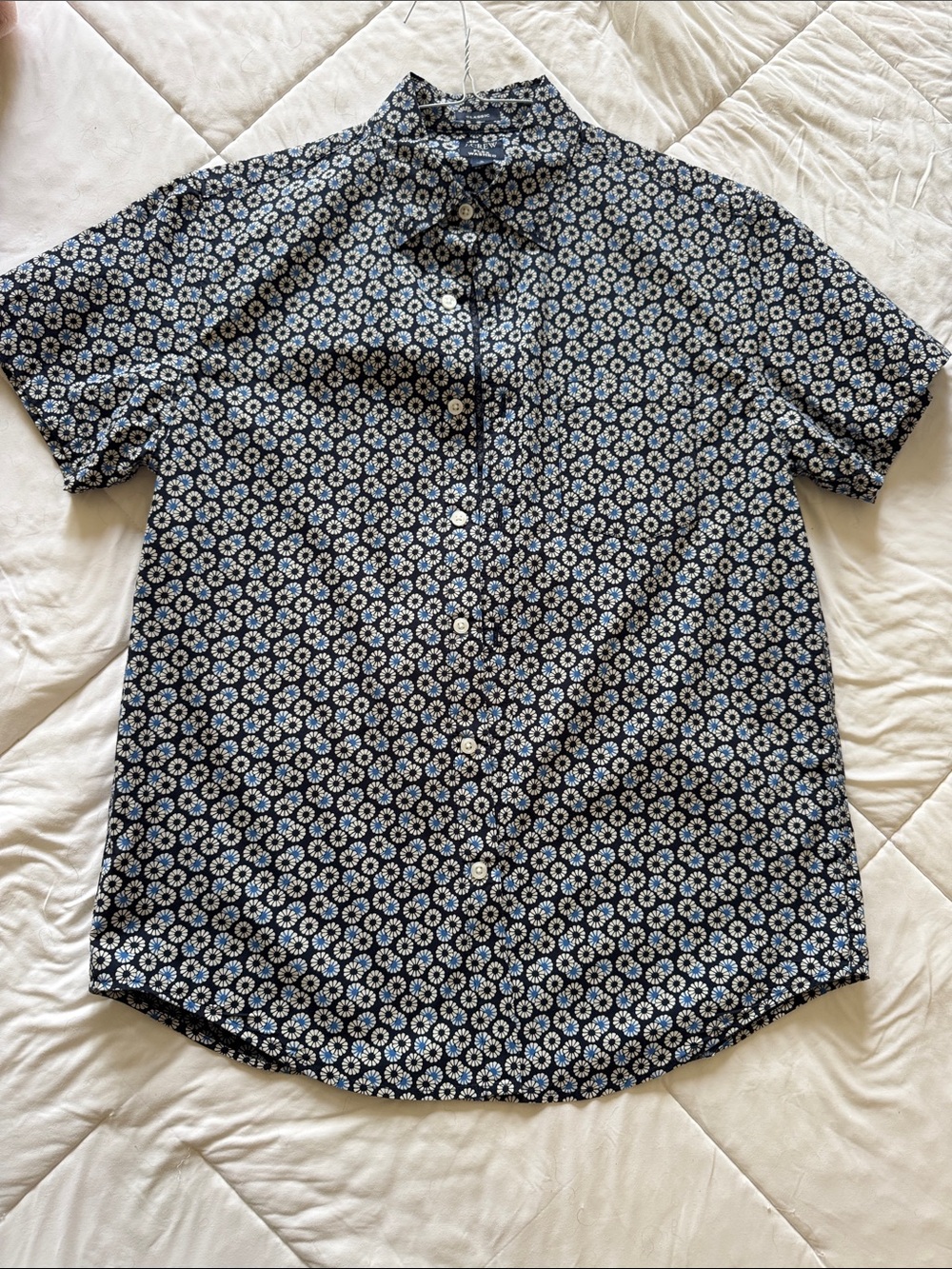 J. Crew Navy and White Floral Short-Sleeve Button-Down Shirt